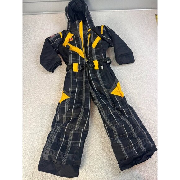 Obermeyer Kids One Piece Ski Suit Snowsuit Hooded Belted Full Zip Black Size 5
